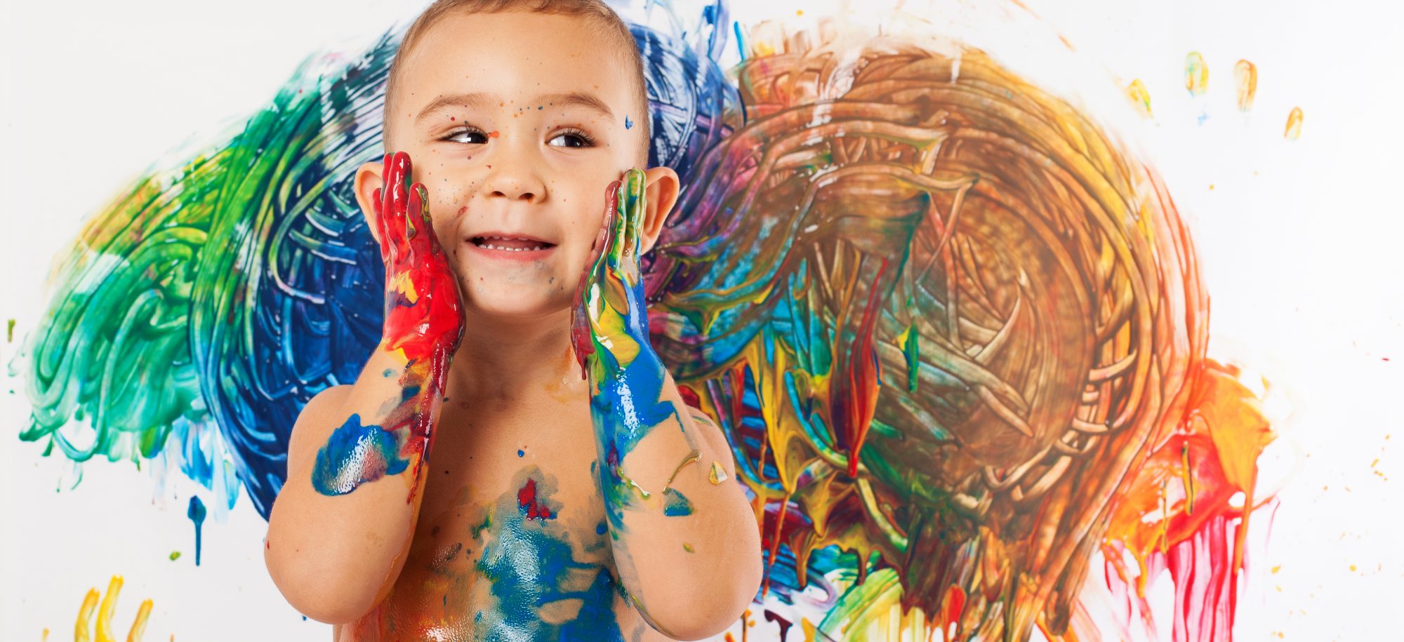 adorable kid paint stained representing the creativity and the freedom